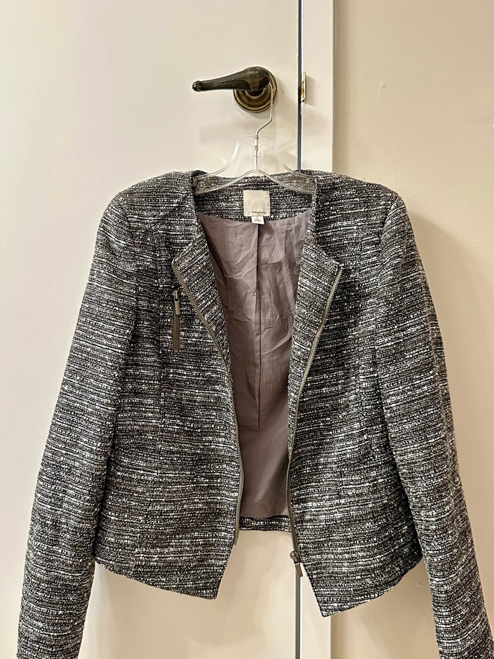 Halogen Black and Gray Tweed Zip-Front Blazer
